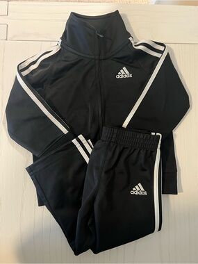 adidas Black Kids Zip Jacket with White Logo
